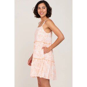 Hayden LA Floral Tiered Dress Womens Sz Large Orange White Cottagecore Tropical